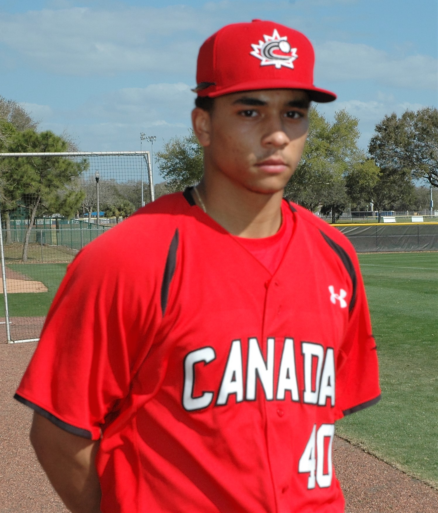 Clayton Keyes at the Canadian Junior National Team’s spring training practice in St. Petersburg, Fla. Photo: Andrew Bottomley