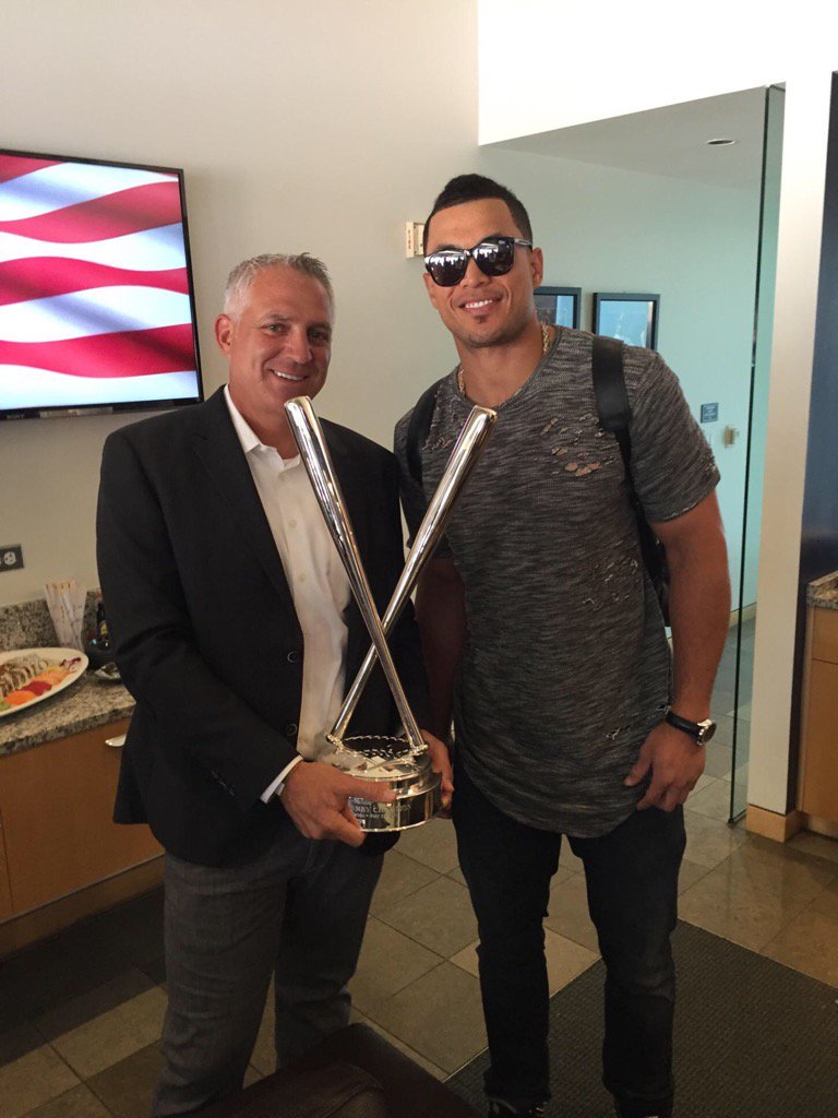 Joel Wolfe with his clietn Giancarlo Stanton of the Miami Marlins.