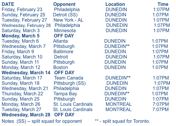 Blue Jays Unveil 2018 Spring Schedule Canadian Baseball Network