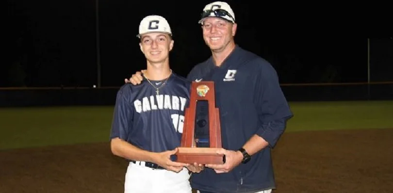 Braden Halladay with his father, his pitching coach Roy Halladay after Calvary Christian won the state title with a 30-0 record last spring. 