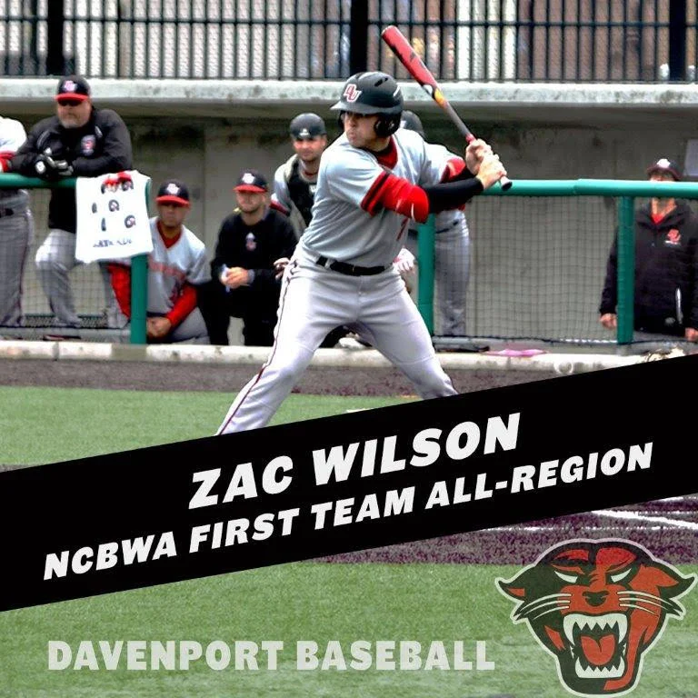 Former Ontario Royal Zac Wilson (New Lowell, Ont.) set the Davenport Panthers career hit record and earned Great Lakes Conference Player of the Year hitting .379 with 10 and 46 RBIs. 