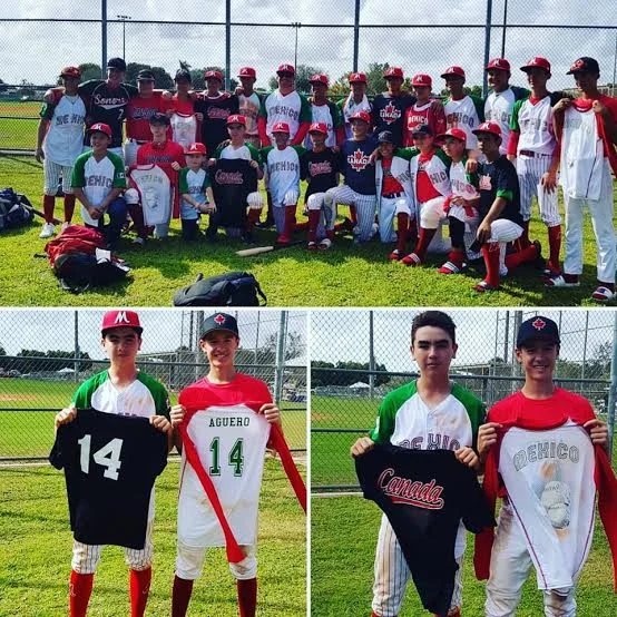 Meixco aad Canuck players switch uniforms, like Canuck No. 14 Owen Stevenson wound up with a No. 14 from the Mexico team. Photo: Reyna Stevenson.