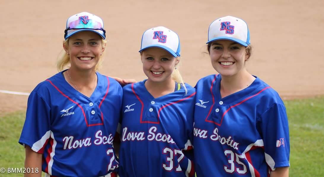 A photo of the all-female staff that coached one of the Nova Scotia teams that competed in the 16U national championships tournament held in the province in 2018. From left to right: Carly Jackson, Jill Stymest and Jenna Jackson.