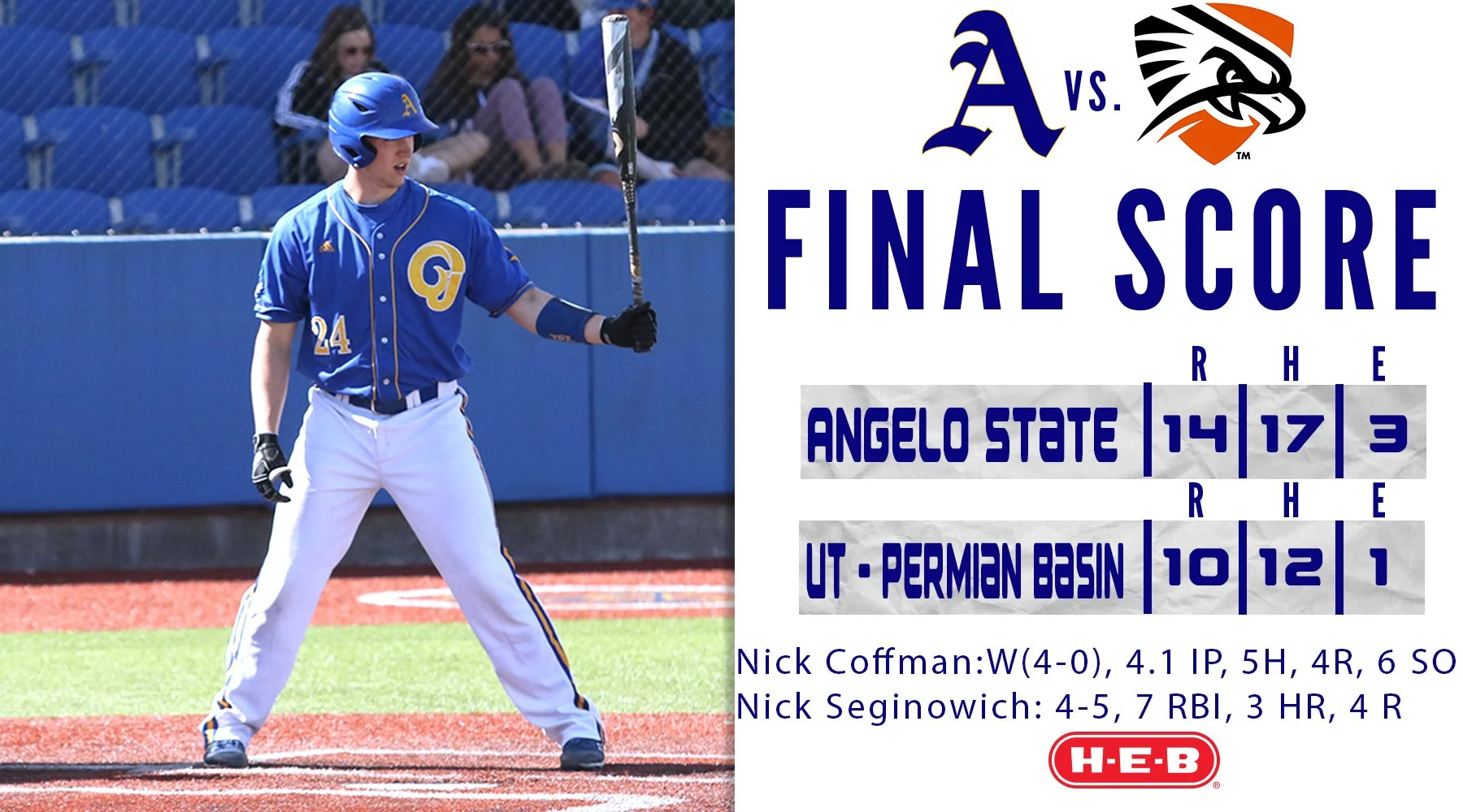 Victoria Mariners alum Nick Seginowich (Victoria, BC) had seven hits and batted .438 in four games with Angelo State. Photo: Angelo State Athletics/Twitter