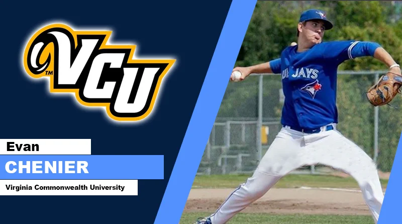 Ontario Blue Jays alum Evan Chenier (Georgetown, Ont.) did not allow a run in two innings in his appearance for VCU. Photo: Ontario Blue Jays
