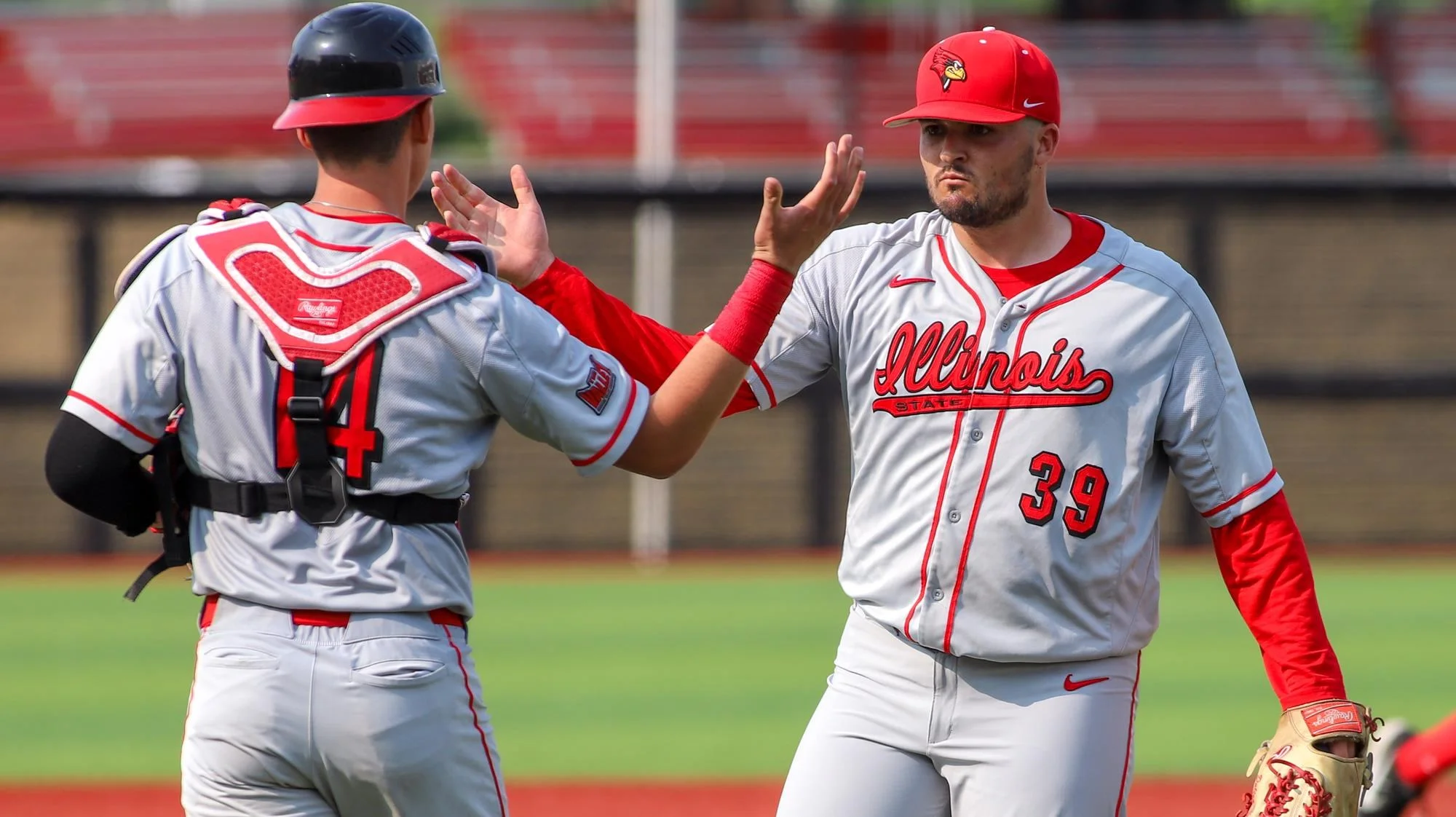 Great Lake Canadians alum Dalton Harvey (Cambridge, Ont.) (right) posted a 3.18 ERA and picked up a win in two appearances for Illinois-State this past week. Photo: Illinois State Athletics