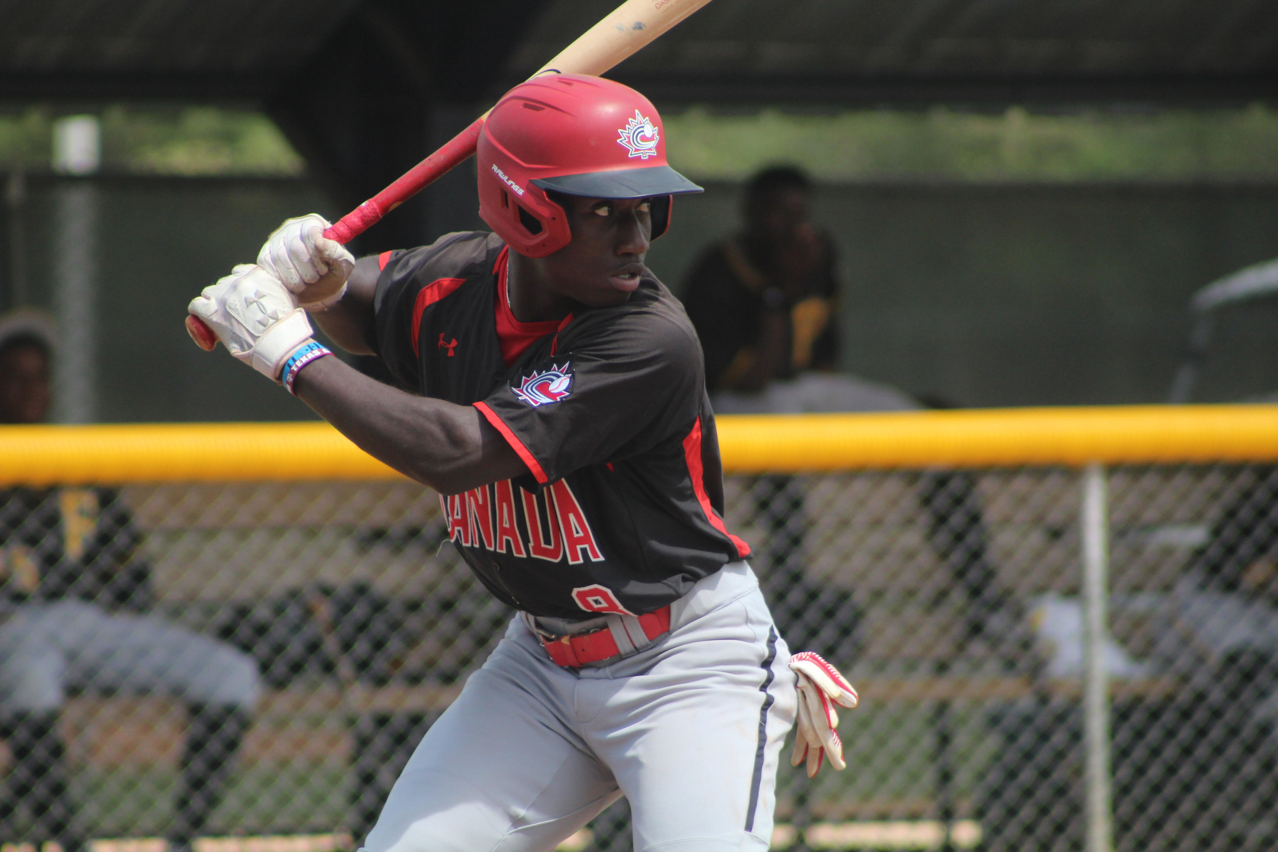 OF Dasan Brown (Oakville, Ont.) of the Ontario Blue Jays on the Canadian Junior National Team’s recent trip to the Dominican. Photo: Adam Morissette.