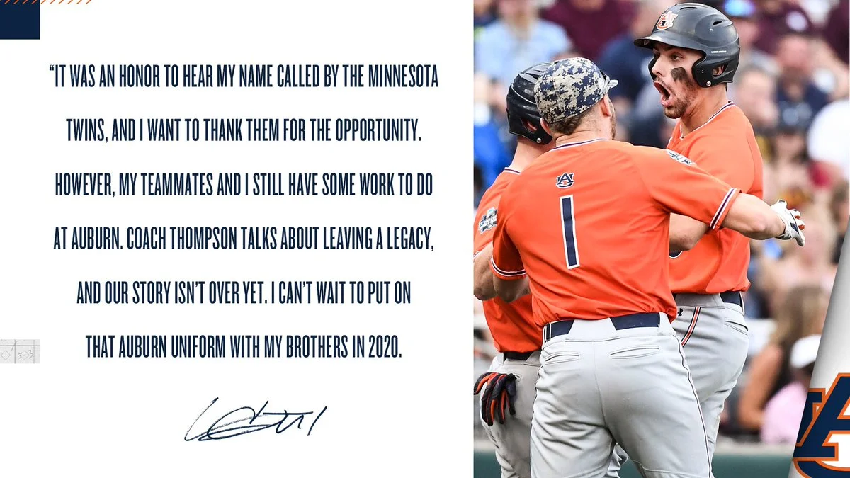 Twins draft pick Julien to return to Auburn in 2020