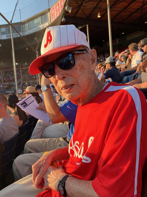 Kaye Kaminishi threw out the ceremonial first pitch at Nat Bailey Stadium before the University of British Columbia Thunderbirds played the University of Tokyo in the Collegiate Baseball Classic.