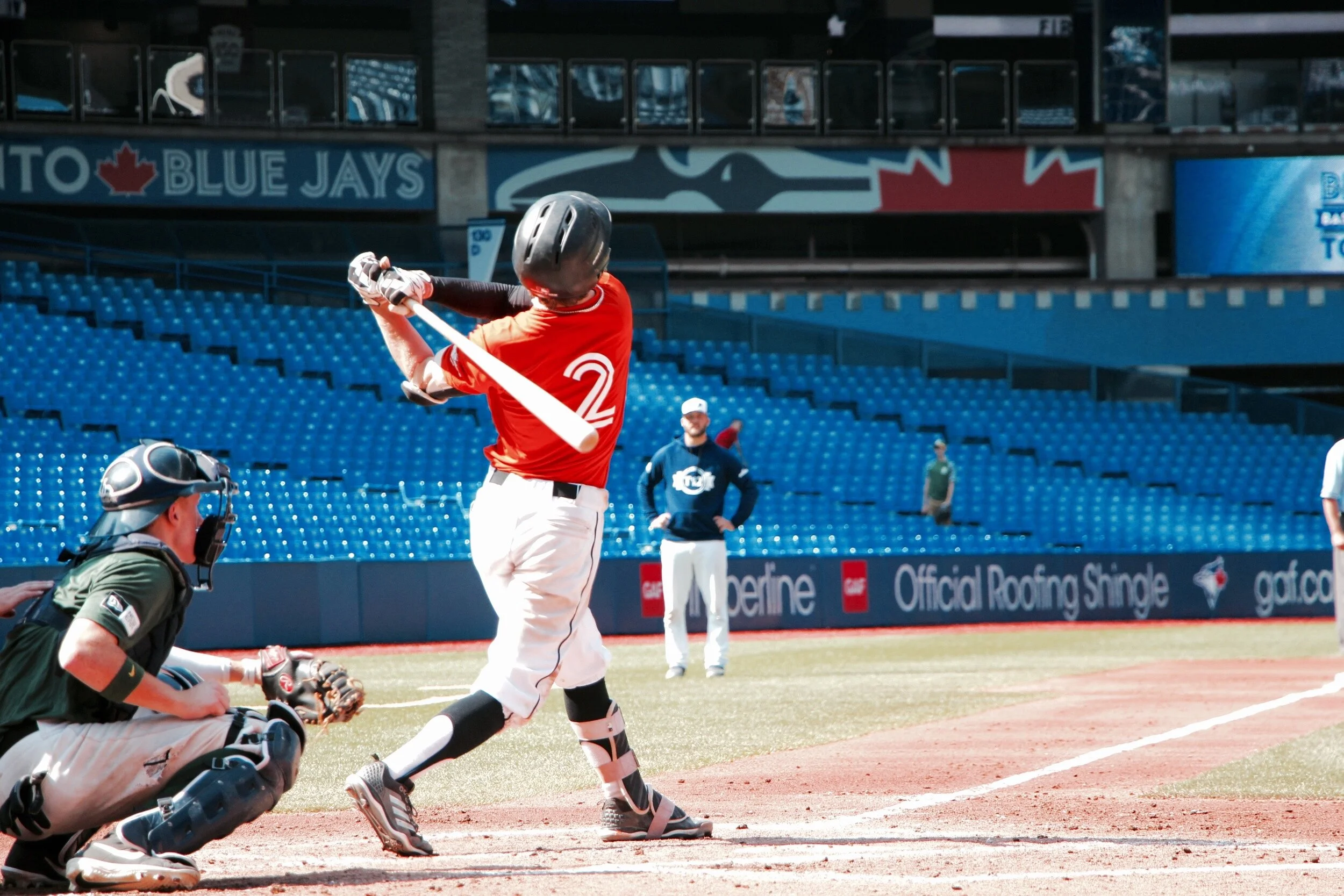 Fieldhouse Pirates Bryce Arnold (Grimsby, Ont.) provided the only offence for Team Sandy (Alomar Sr.) in Saturday’s T12 Prospects Game, hitting a triple in the first inning before coming in to score on a single by fellow Fieldhouse Pirate Owen Caissie (Burlington, Ont.). Photo: Tyler King