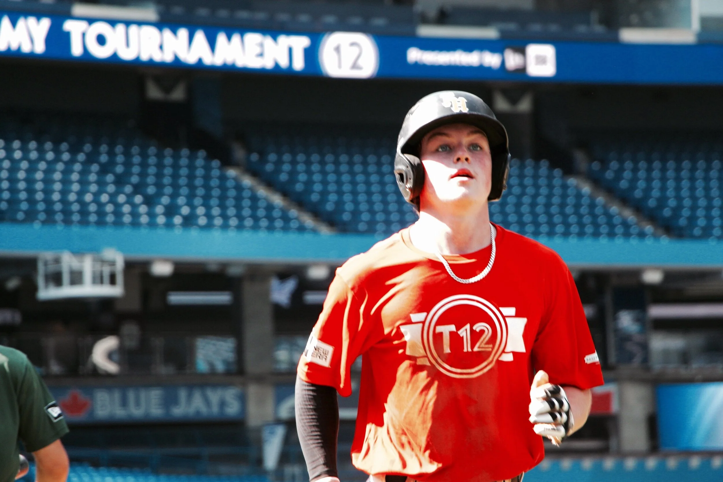 Fieldhouse Pirates SS Bryce Arnold (Grimsby, Ont.) scored the only run for Team Sandy Alomar Sr. in the Prospects Game, hitting a triple in the first inning before coming in to score on a single by fellow Fieldhouse Pirate Owen Caissie (Burlington, Ont.). Photo: Tyler King