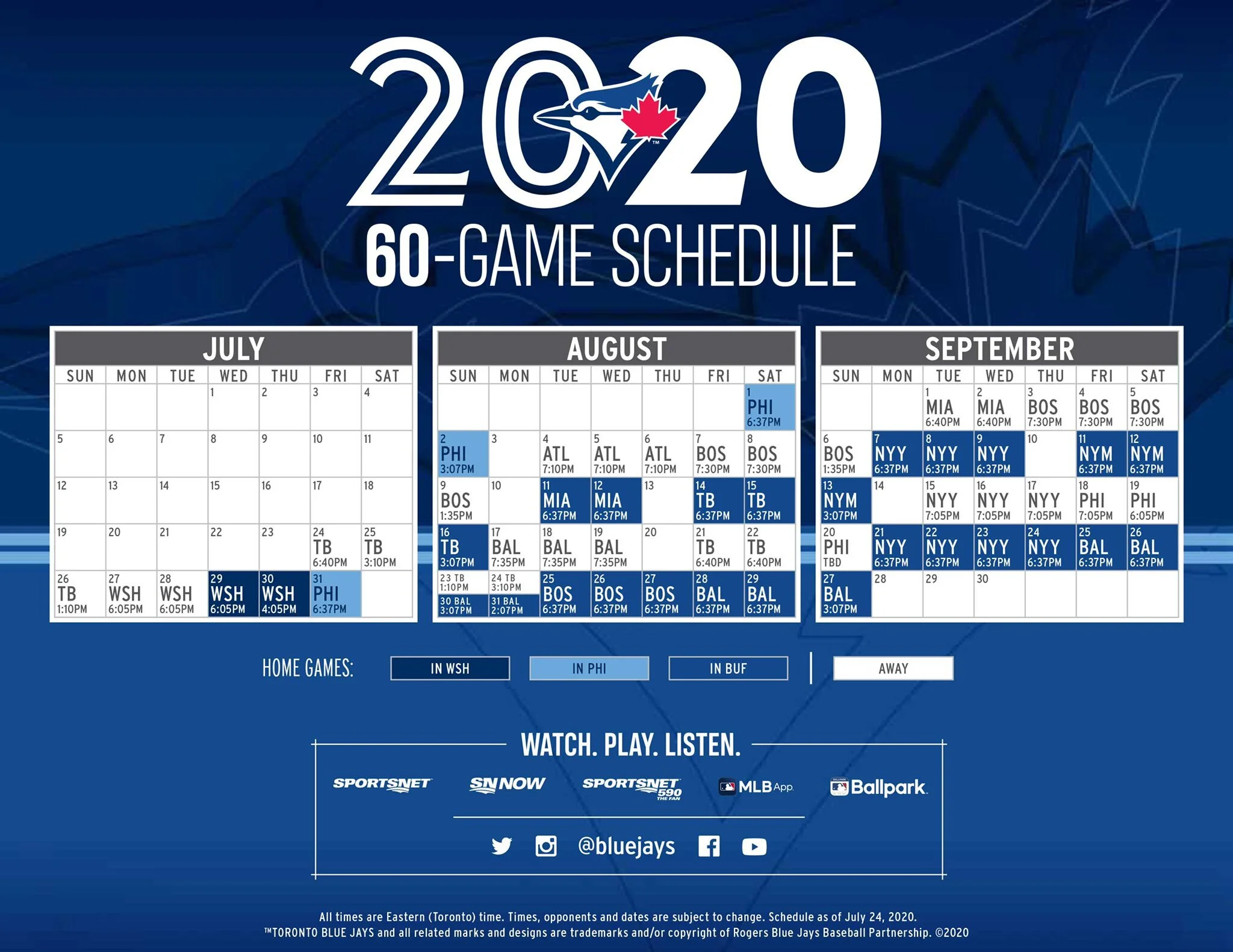 Blue Jays finalize 2020 home schedule