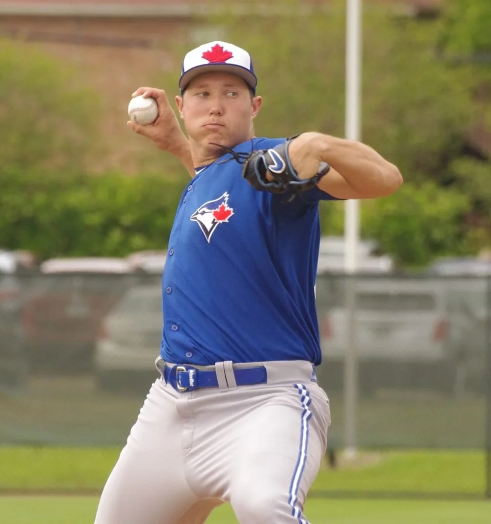 Nate Pearson hurled five scoreless innings, allowing just two hits, in his major league debut with the Toronto Blue Jays on Wednesday evening. Photo: Jay Blue