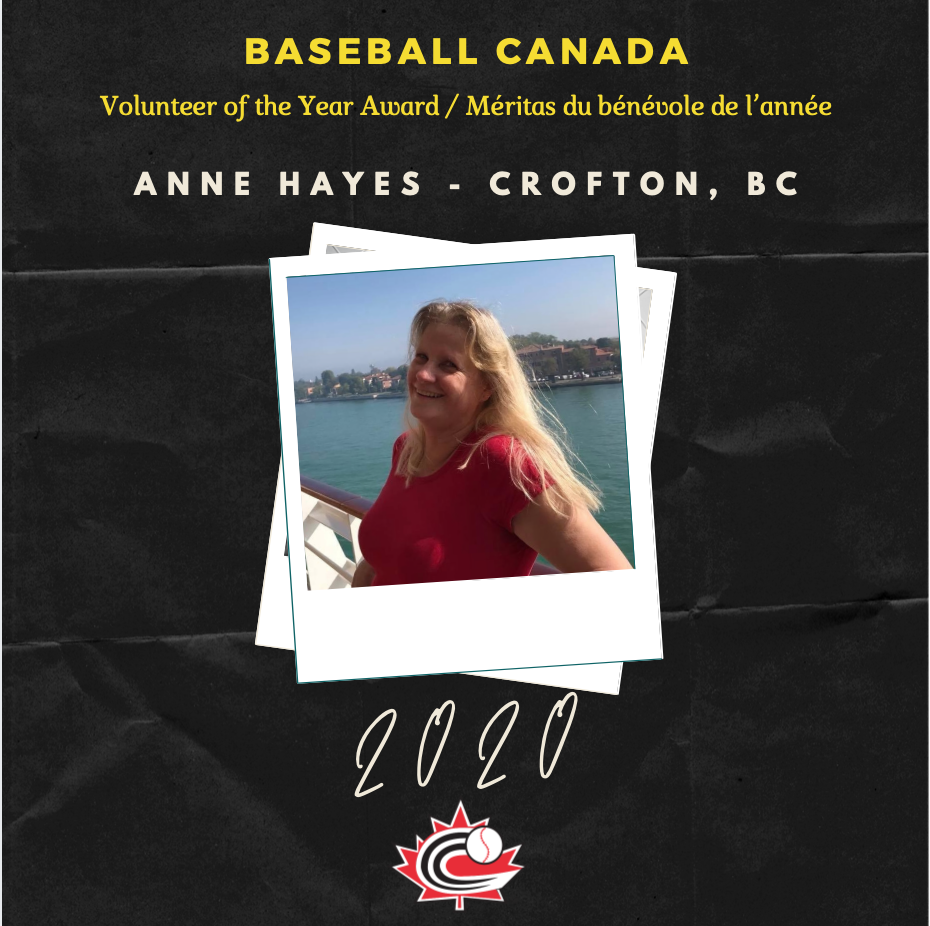 Anne Hayes wins Baseball Canada Volunteer of the Year Award