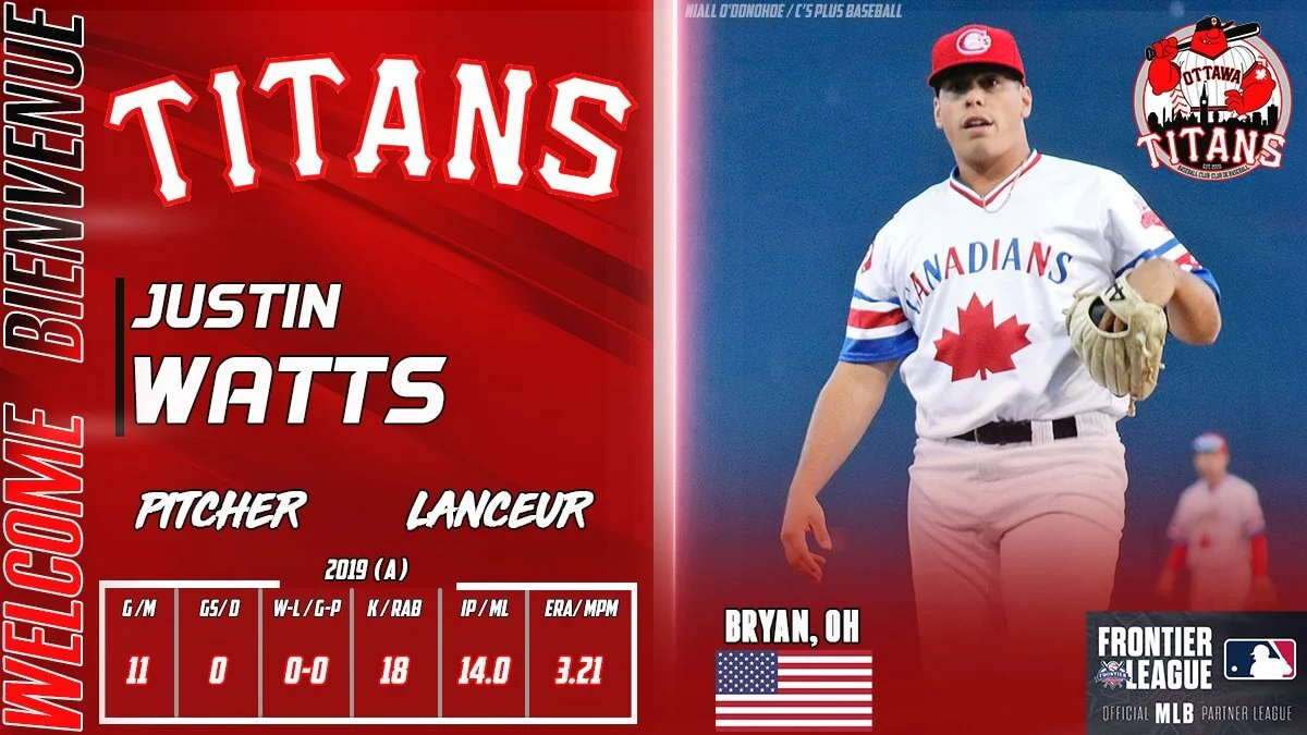 The Ottawa Titans have signed right-hander and former Toronto Blue Jays prospect Justin Watts. Photo: Ottawa Titans/Twitter