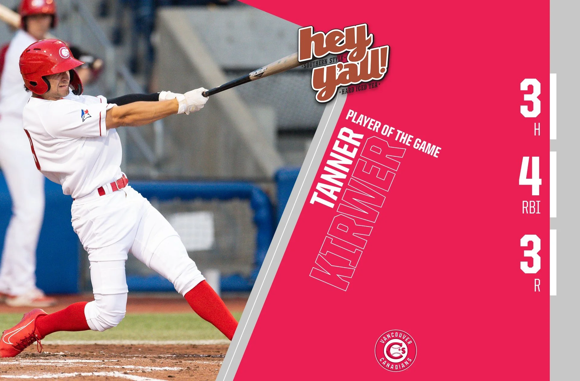 Sherwood Park Dukes alum Tanner Kirwer (Sherwood Park, Alta.) belted a grand slam in the eighth inning to lead the Vancouver Canadians to a win on Friday. Photo: Vancouver Canadians/Twitter