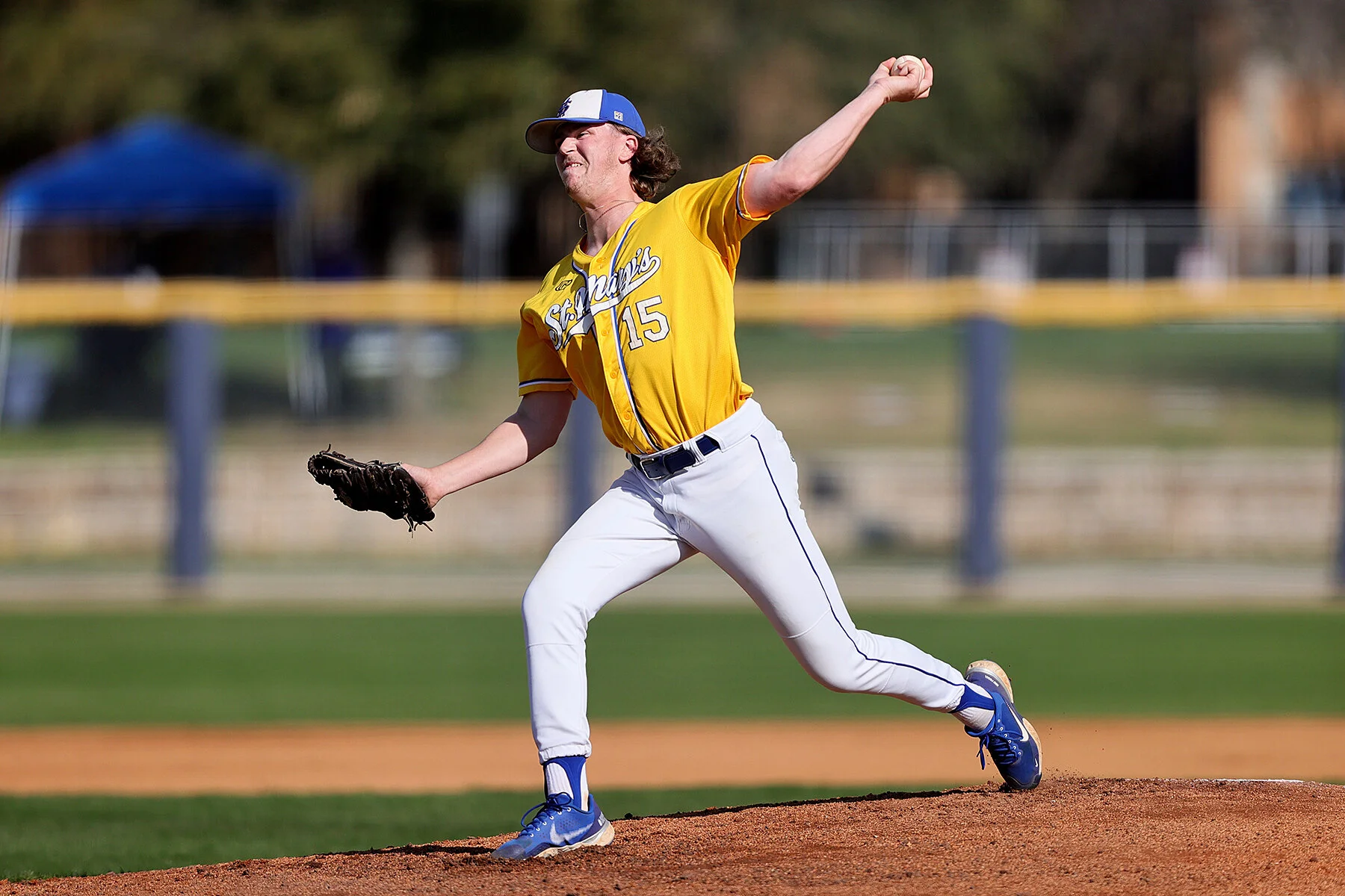 Team Saskatchewan and Regina Red Sox alum Dylan Bells (Regina, Sask.) helped the St. Mary’s Rattlers beat St. Edward’s 5-3 in the Lone Star Conference tournament. He scattered nine hits and allowed just two runs in his start to improve to 8-1. Photo: St. Mary’s University Athletics