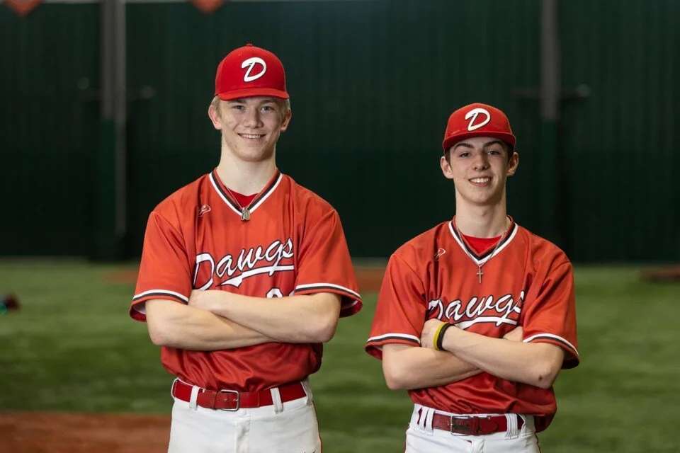 Okotoks Dawgs LHP Carson Hindmarsh (Saskatoon, Sask.), shown here with Dawgs teammate with Jack Lines, started and allowed just two hits and one unearned run, while striking out five, in 4 2/3 innings for Canada Red at the Junior National Team train…