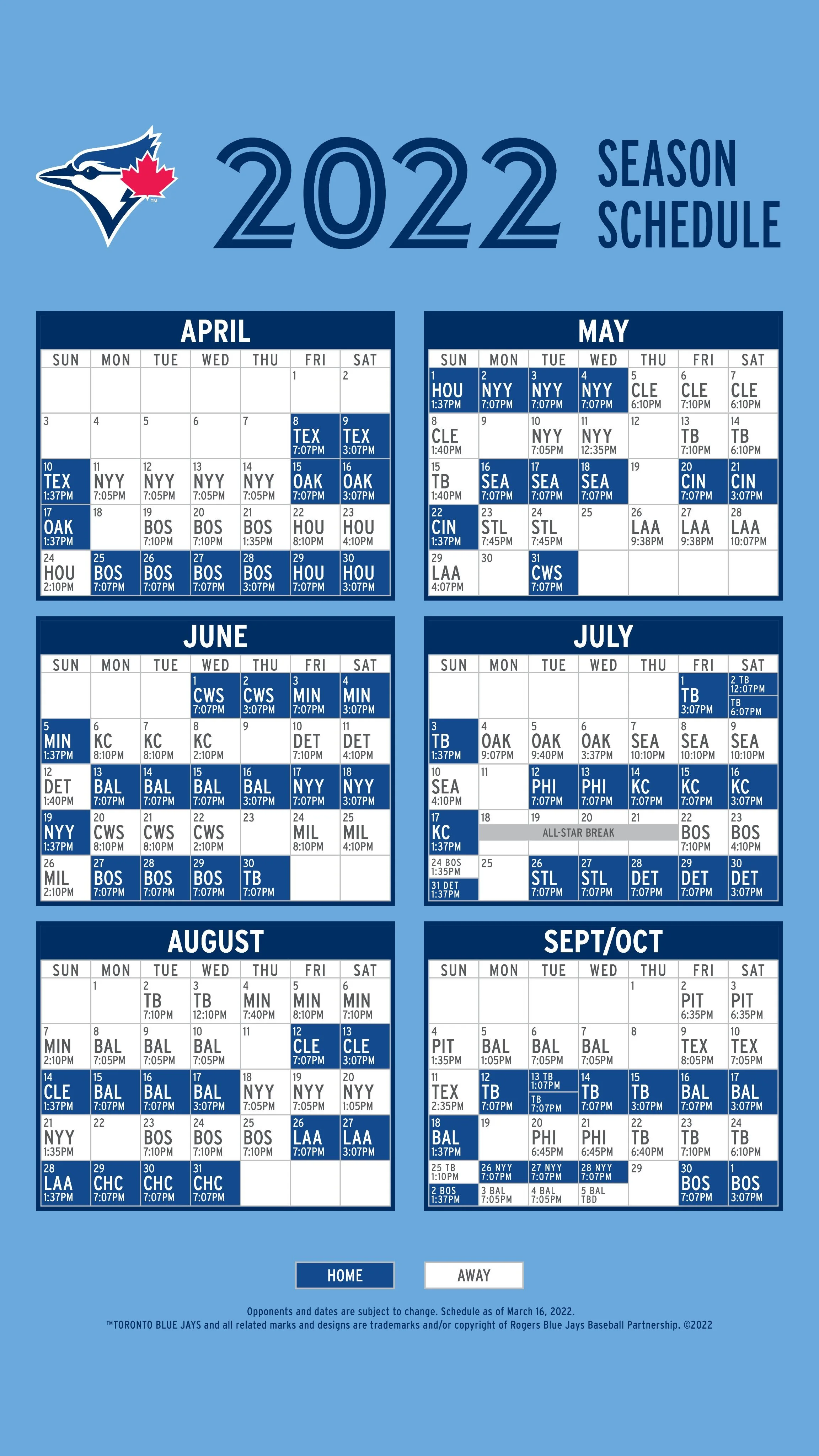 Blue Jays unveil revised 2022 regular season schedule