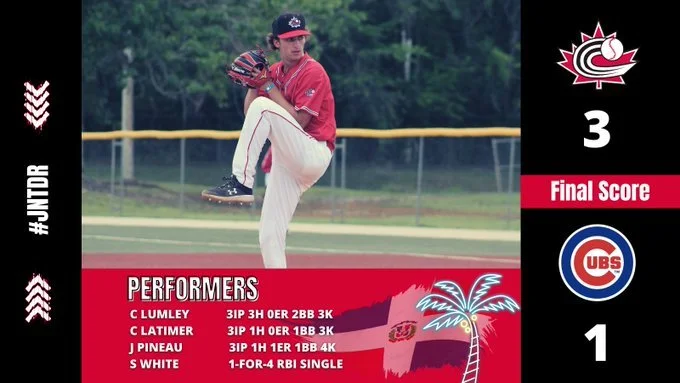 Latimer, Lumley, Pineau lead juniors to win over DSL Cubs