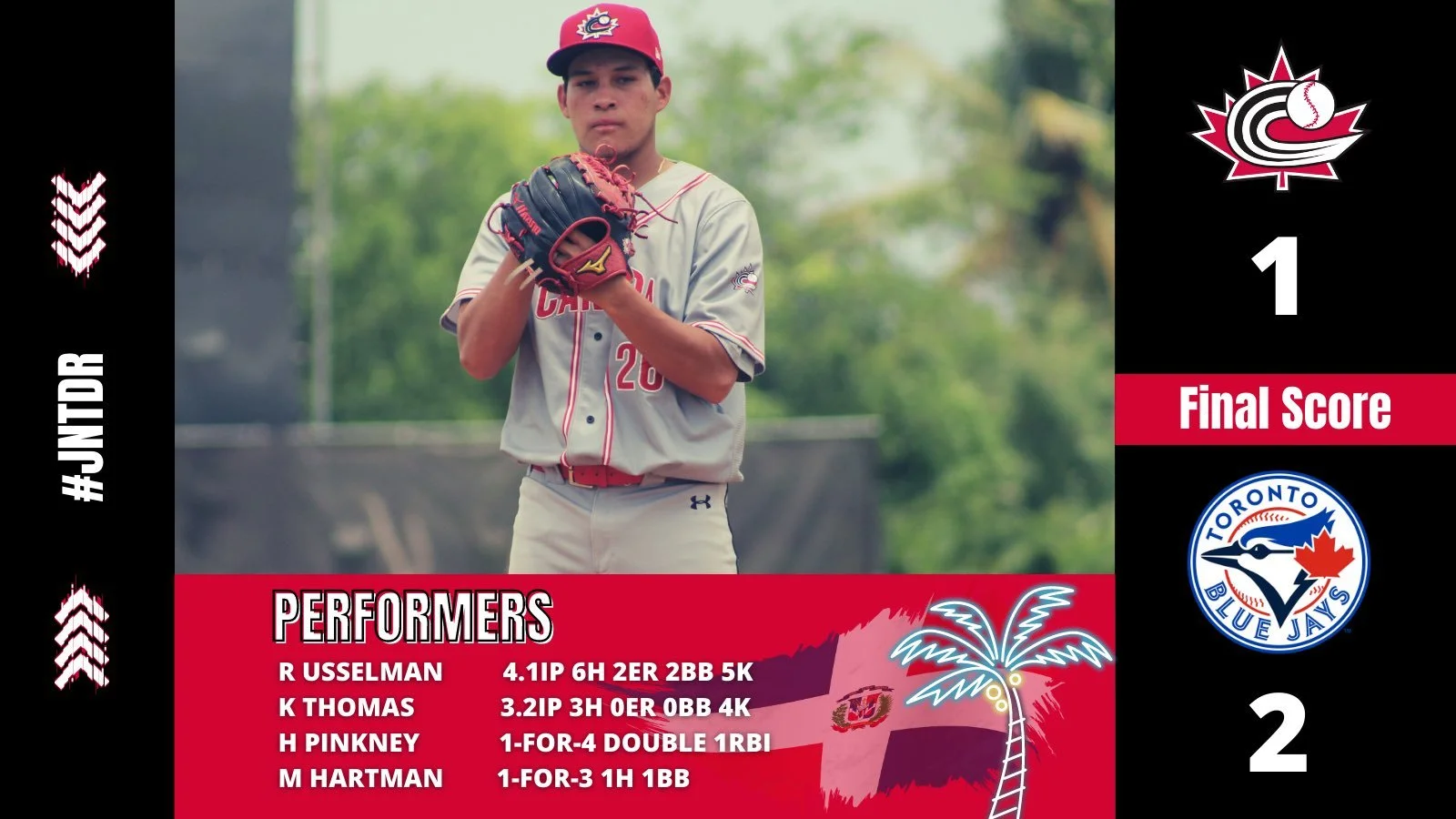 Pinkney, Thomas, Usselman shine in juniors’ loss to Jays DSL team