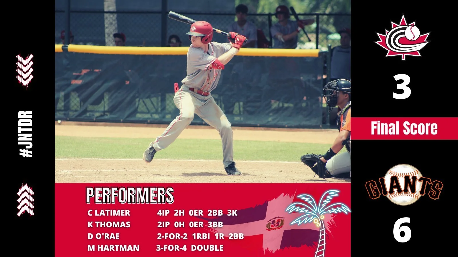 Hartman, O’Rae, Thomas shine in juniors’ loss to DSL Giants