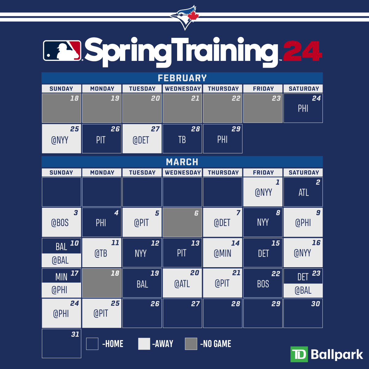 Blue Jays unveil 2024 Spring Training schedule
