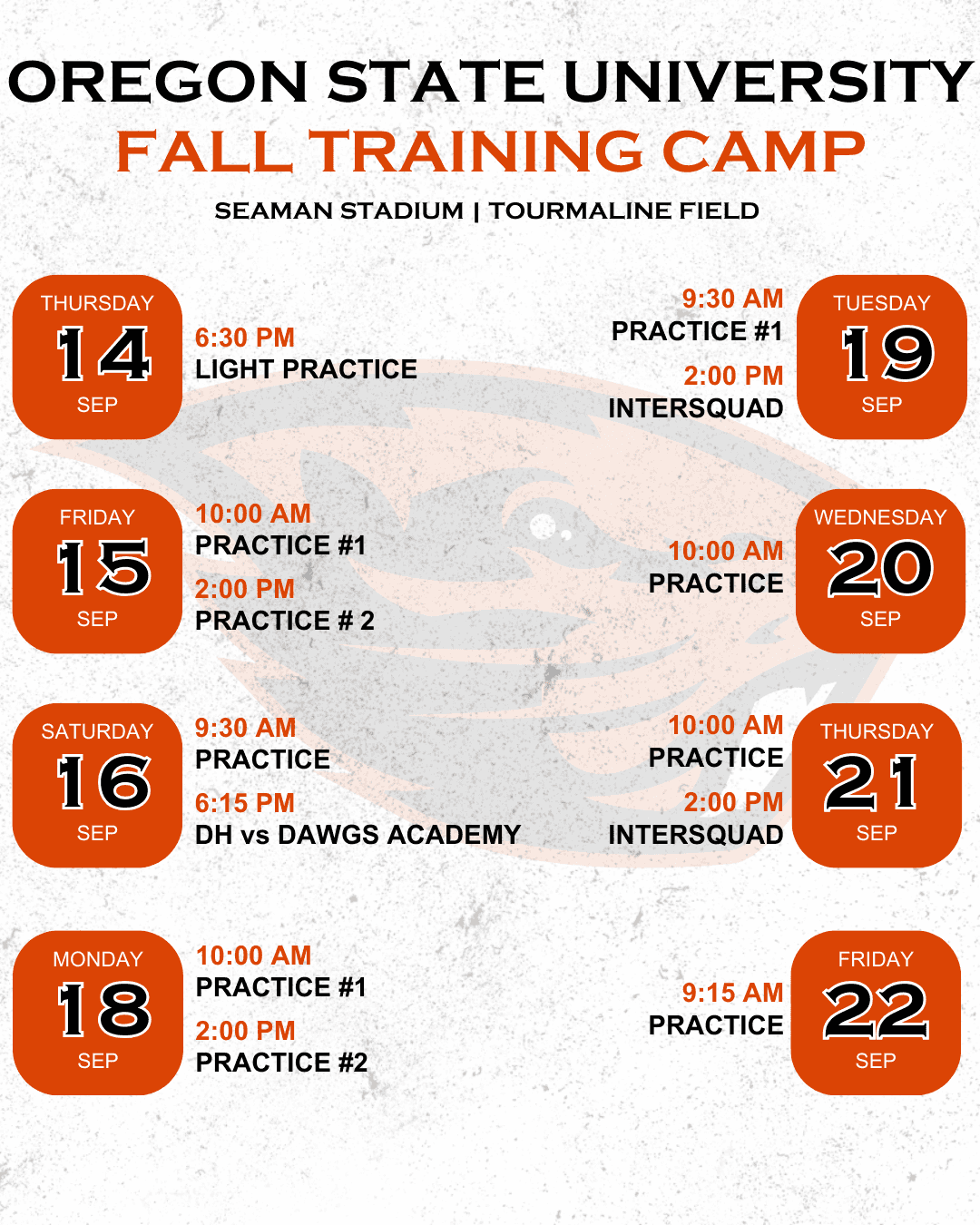 Dawgs Academy unveils fall training camp schedule with Oregon State University