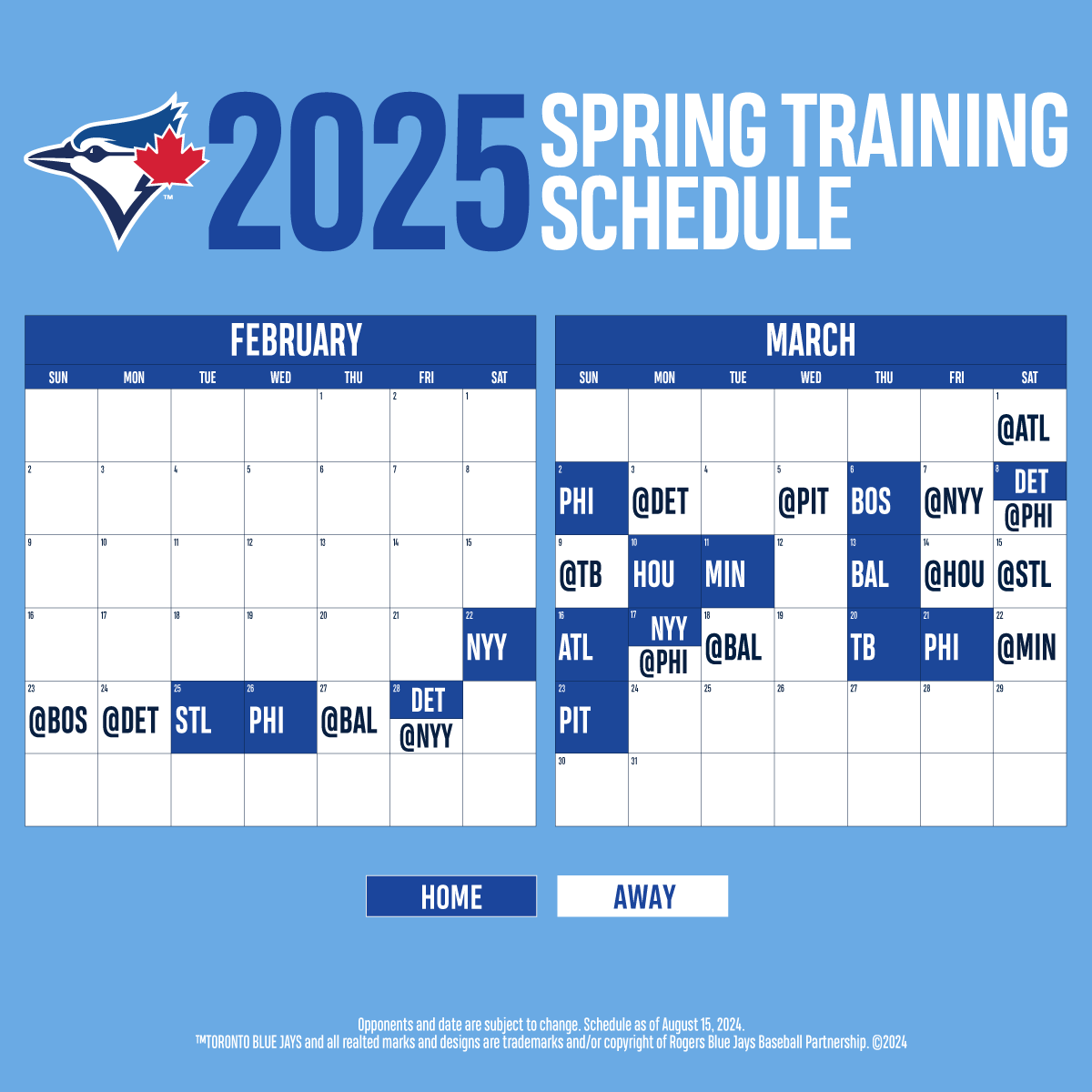 Toronto Blue Jays unveil 2025 spring training schedule