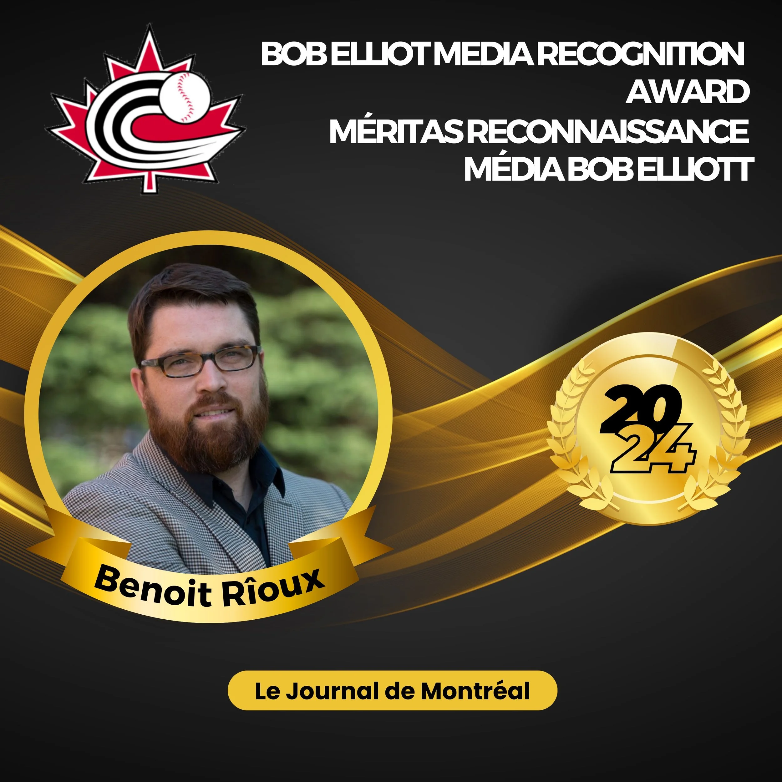 Benoît Rioux named recipient of Baseball Canada's Bob Elliott Media Recognition Award 