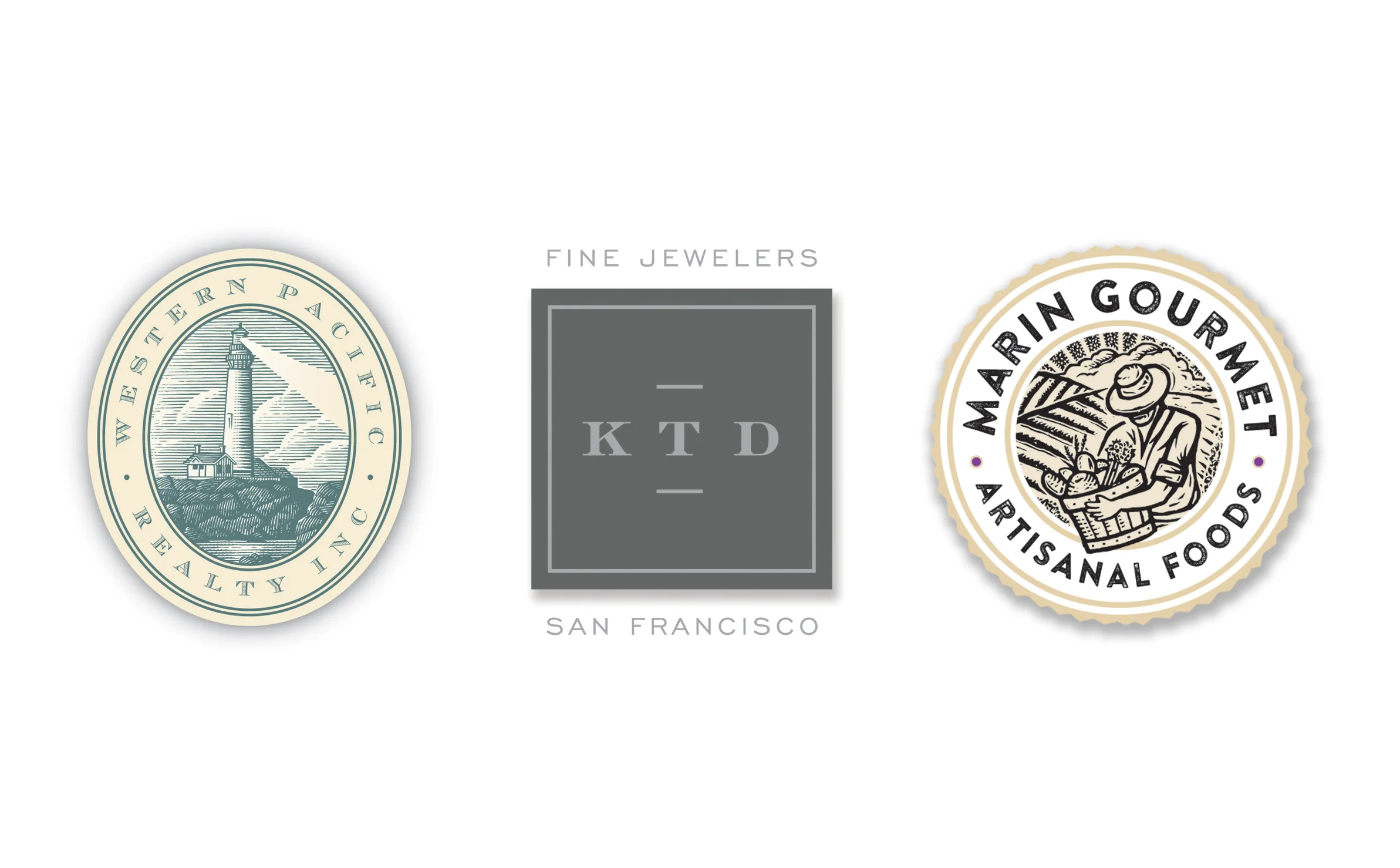 Logos: Western Pacific Realty, KTD Jewelers, Marin Gourmet Foods 