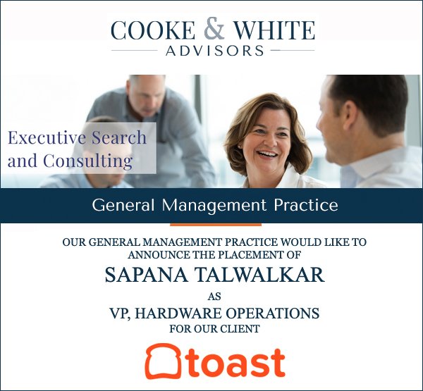 Cooke & White Search Announcement: Sapana Talwalkar - Toast