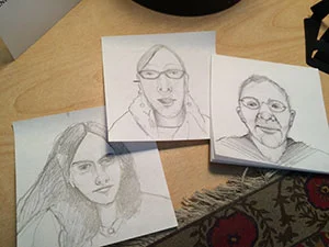 These three fantastic women are my professors at Kutztown University. While i was watching their presentation videos on my computer i started sketching their faces on post-it notes. drawing often helps focus my attention. 