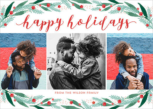 Painterly Wreath Trio Holiday Photo Card