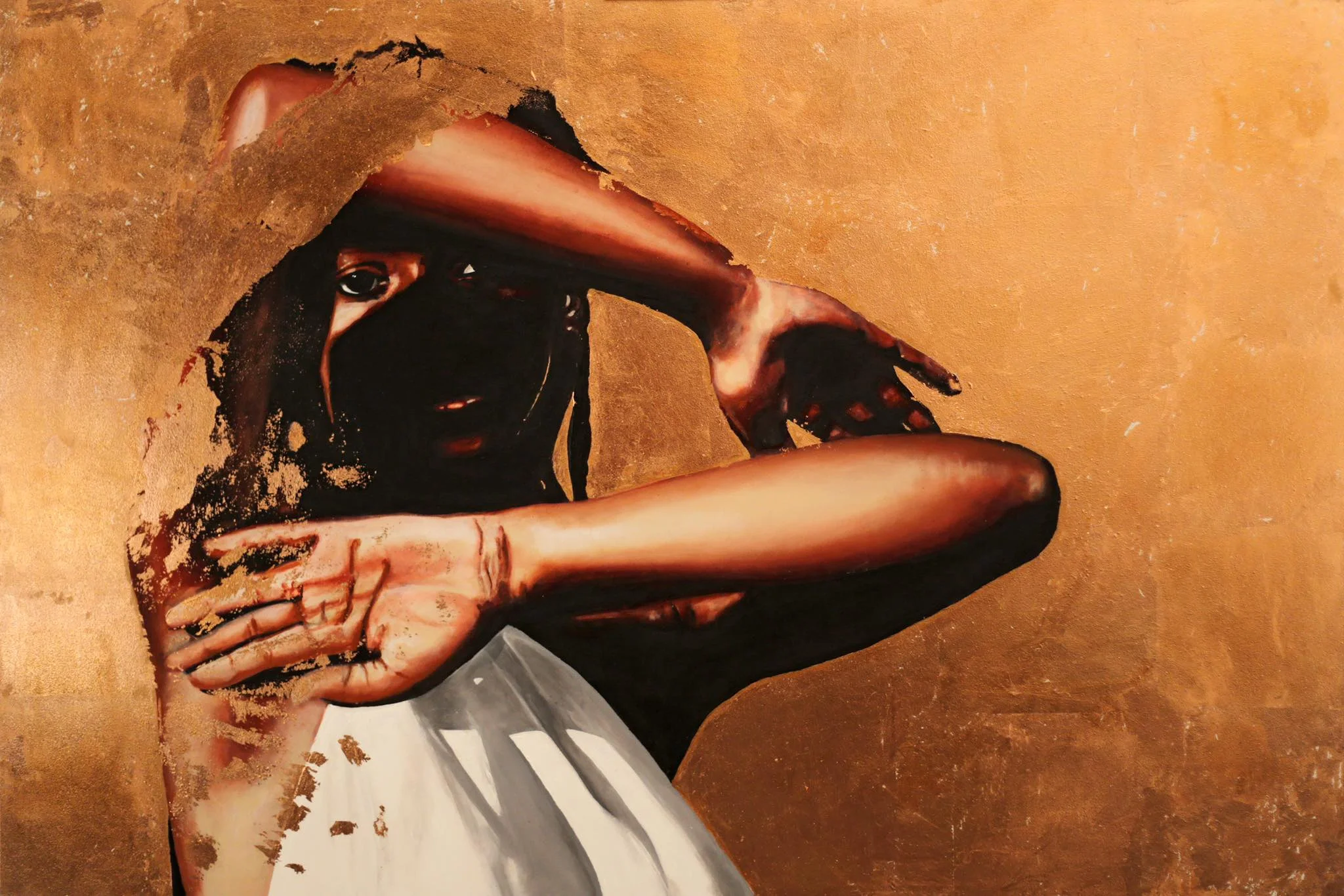 In the morning, I am all I ever wanted to be , copper and acrylic on wood panel, 24x36 inches, Dawn Okoro