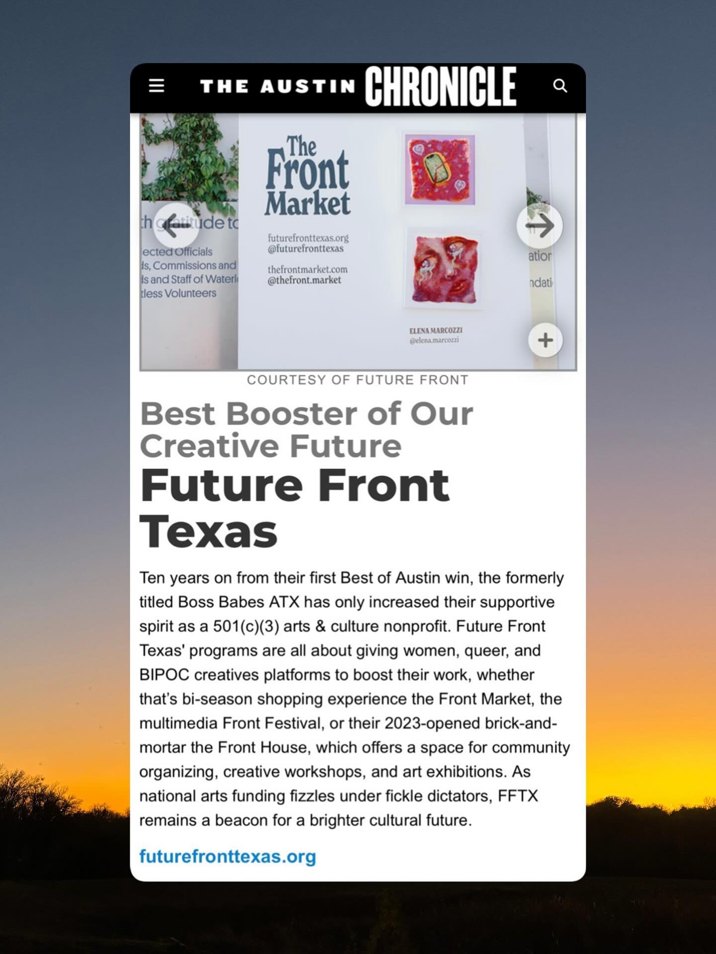 BEST OF AUSTIN 2025 🌶️ THANKS, Y&rsquo;ALL! Big ups to our staff, board, volunteers and this creative community right here who have kept us around for ten years.

#futurefronttexas #austintexas #bestofaustin