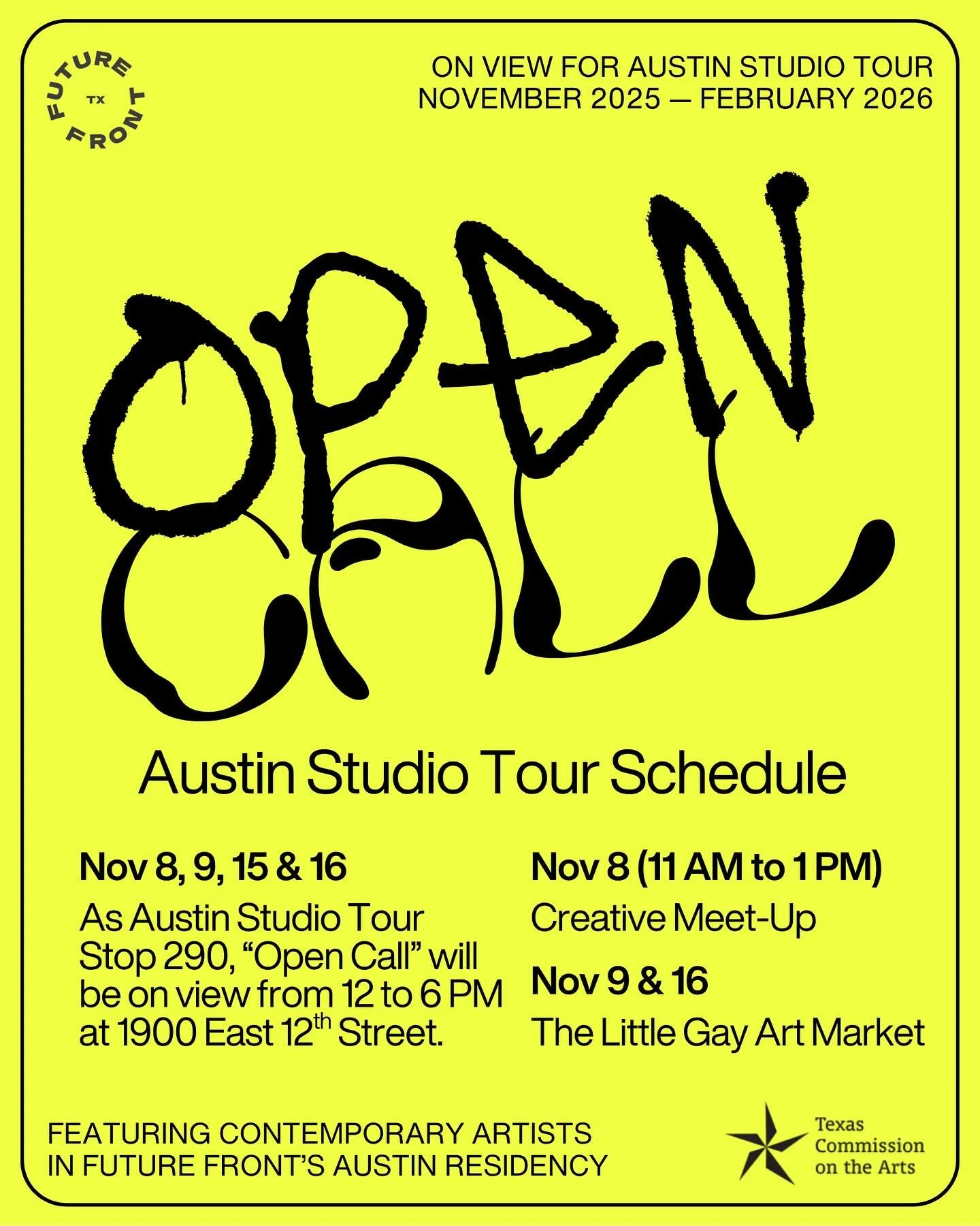 Starting next Saturday, our studio is open for @austinstudiotour (Austin’s largest citywide art tour with 700+ featured locations) as Tour Stop 290. πΉ
Debuting exclusively for the tour, our newest group show “OPEN CALL” explores t