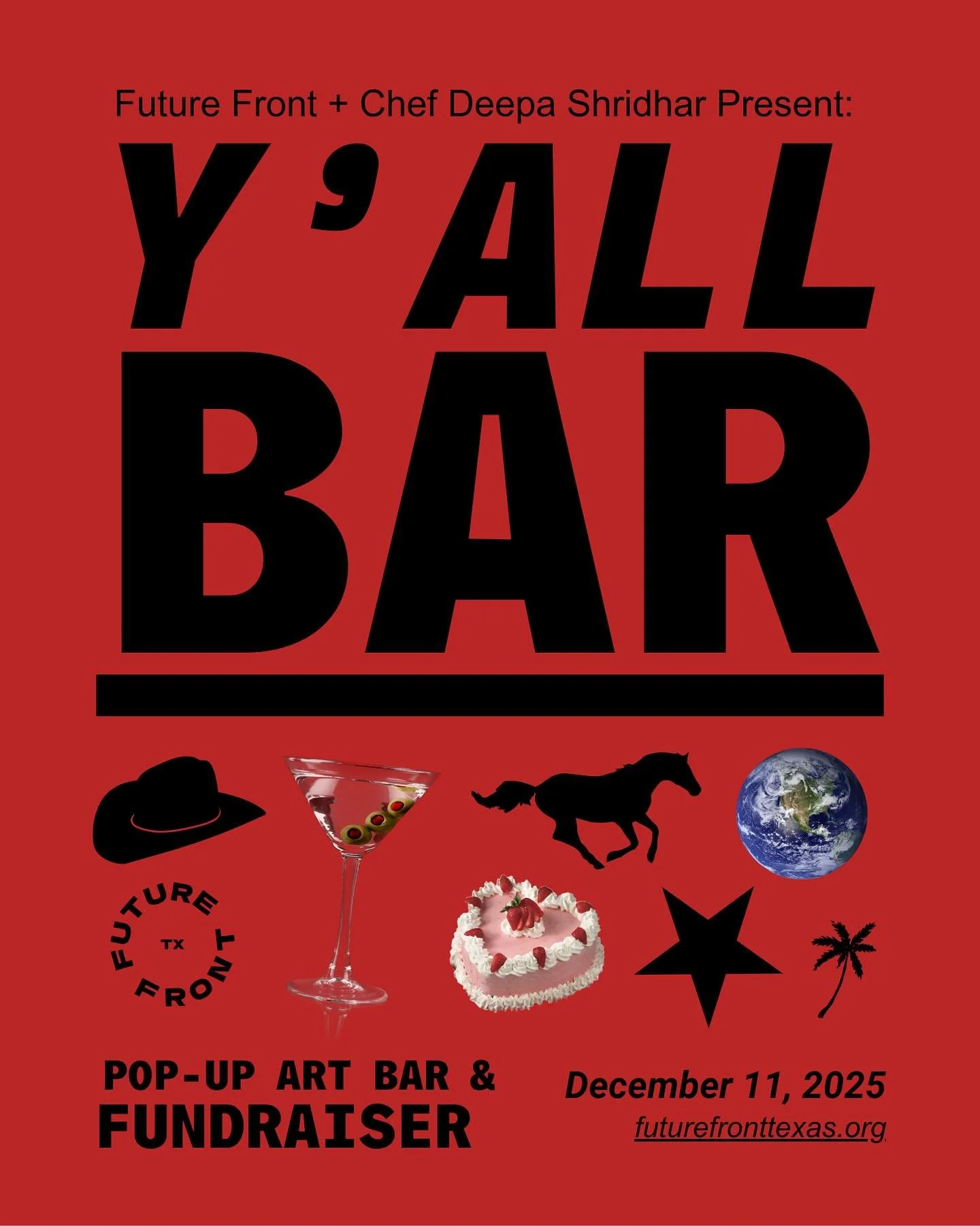 Y&rsquo;ALL BAR 🎁 Join Austin chef @deepa.shridhar and Future Front&rsquo;s Director @byjaneclaire for an evening of holiday crafts and an immaculate menu of martinis, kolaches and cookies. 

Featuring South Indian x Texan dishes&mdash;all inspired 