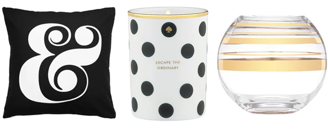 You can never go wrong with a bold graphic statement pillow , a warm, white willow scented candle , and this Hampton Street Rosebowl vase is so perfect - I would need a constant supply of garden roses.
