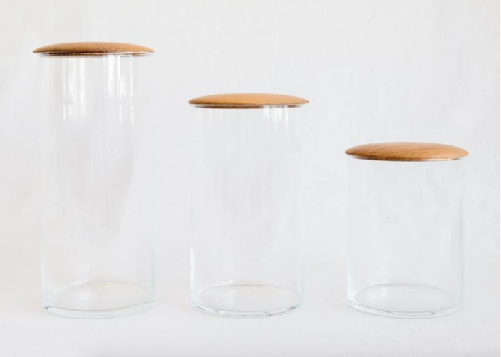 Glass and Oak Storage Jars