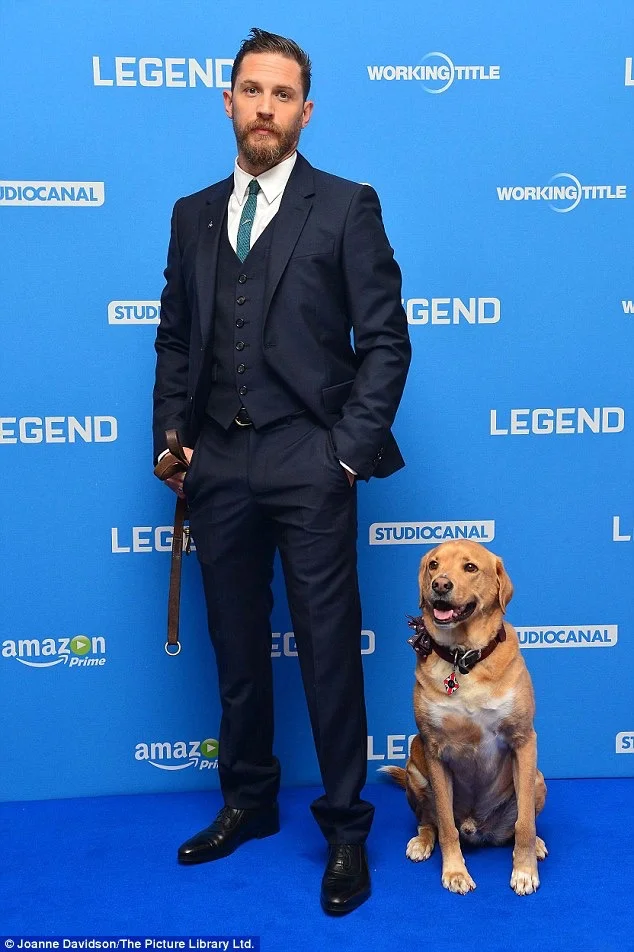 Tom Hardy and his dog Woody in custom Alexander McQueen