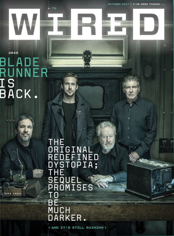 Denis Villeneuve, Ryan Gosling, Ridley Scott and Harrison for for "Wired" "Bladerunner 2049" Photo: Dan Winters