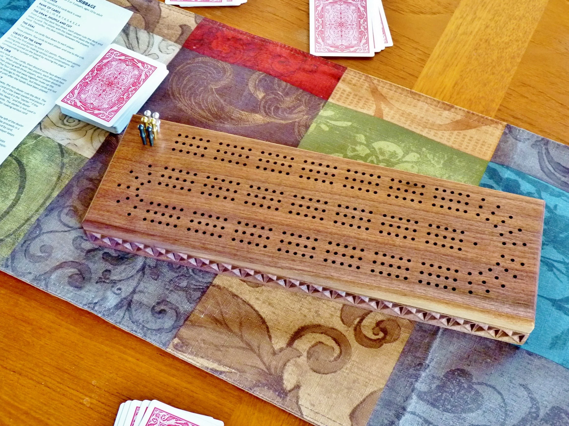 Three track Cribbage board, handmade, wooden