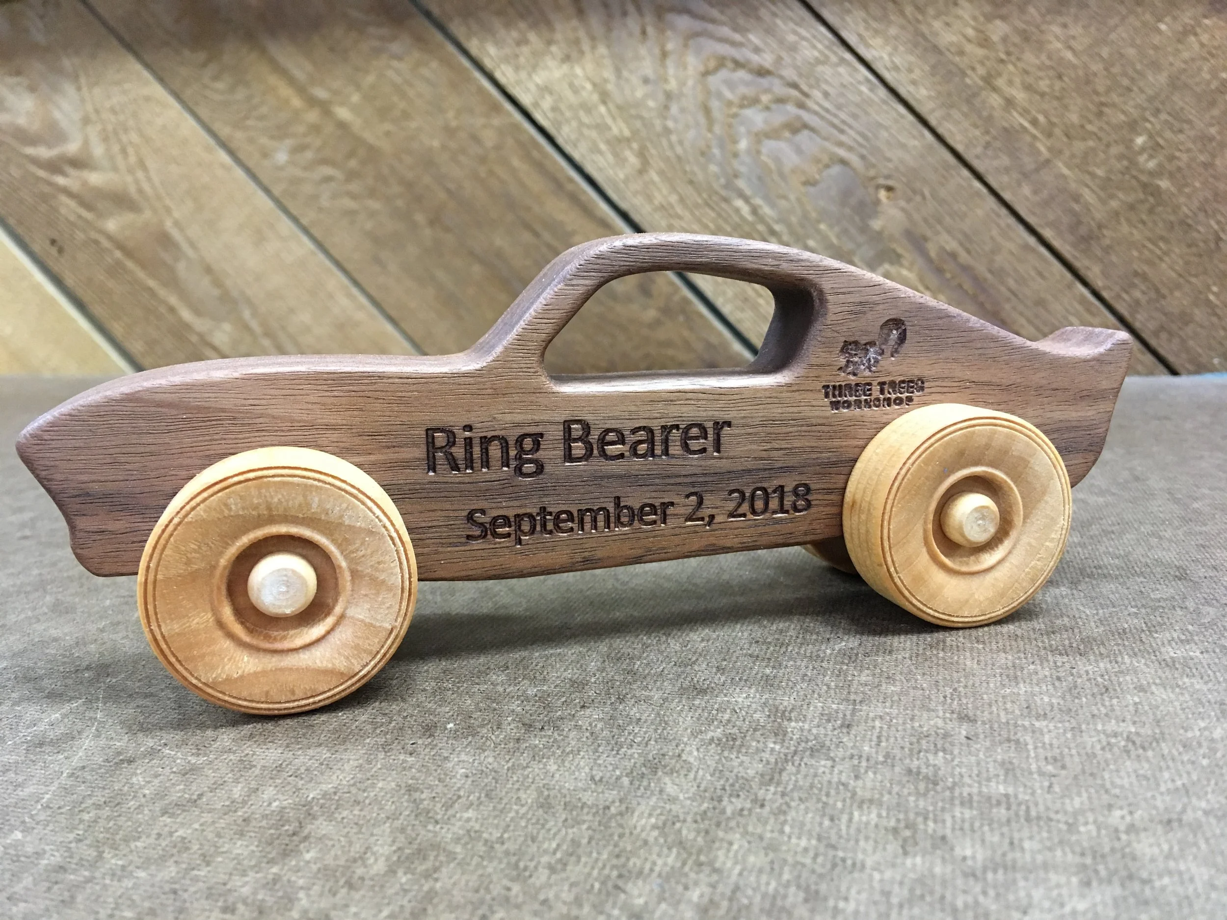 Handmade wooden toy car, ring bearer gift