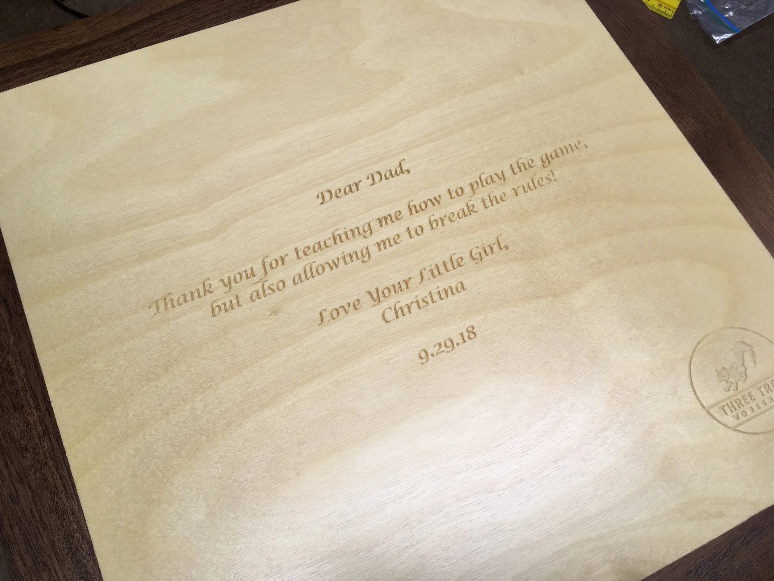 Custom engraved handmade wooden checkerboard