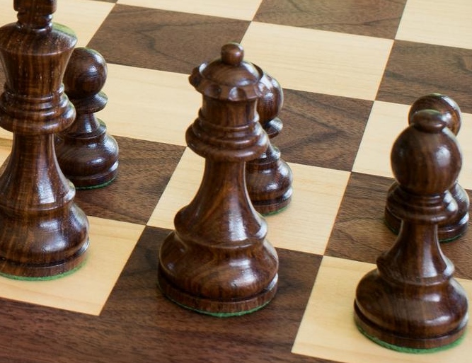 Tournament size wooden chess board with carved border and wooden pieces —  Three Trees Workshop