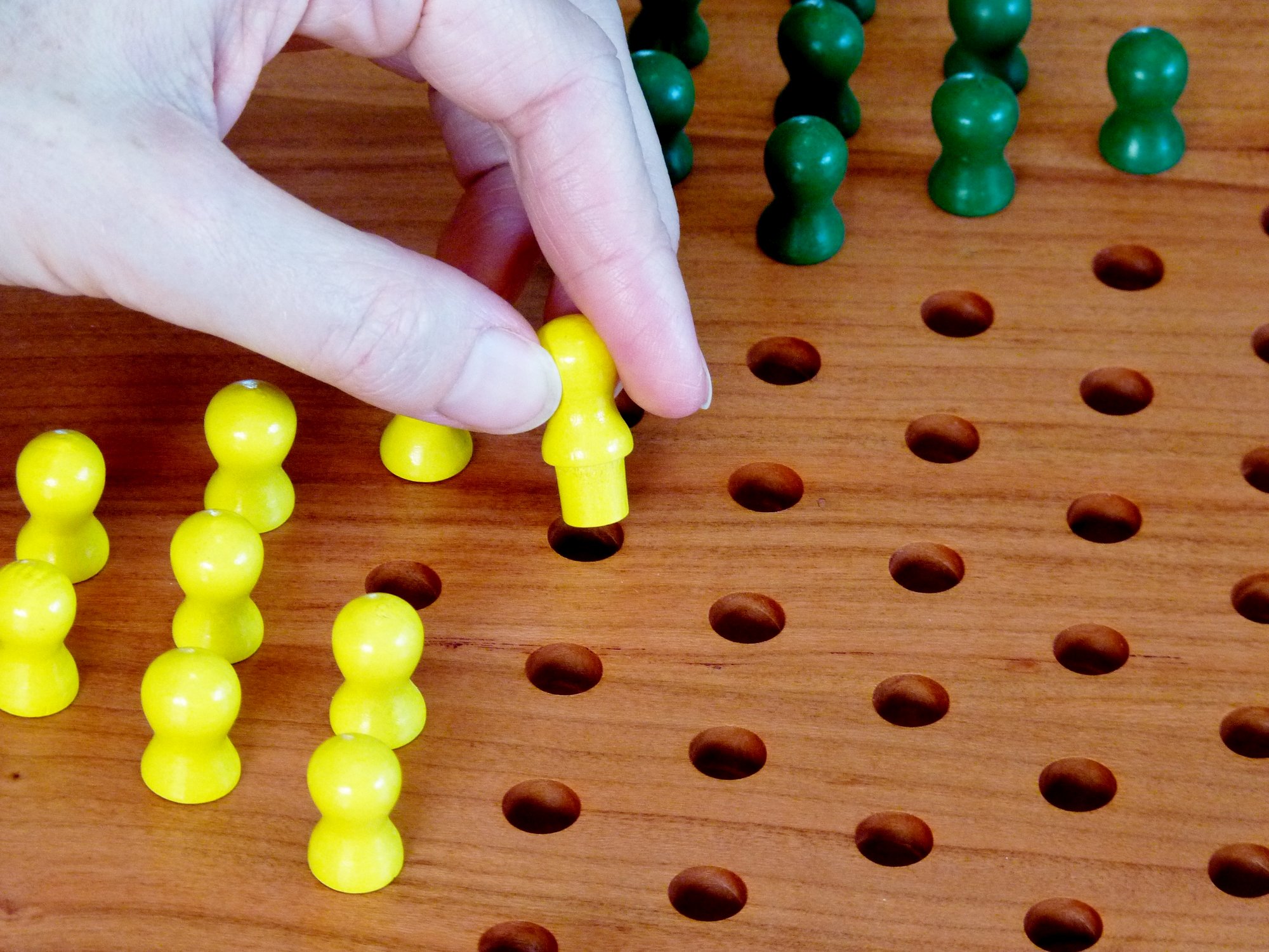 Handmade Wooden Chinese Checkers Board with Wooden Pegs — Three