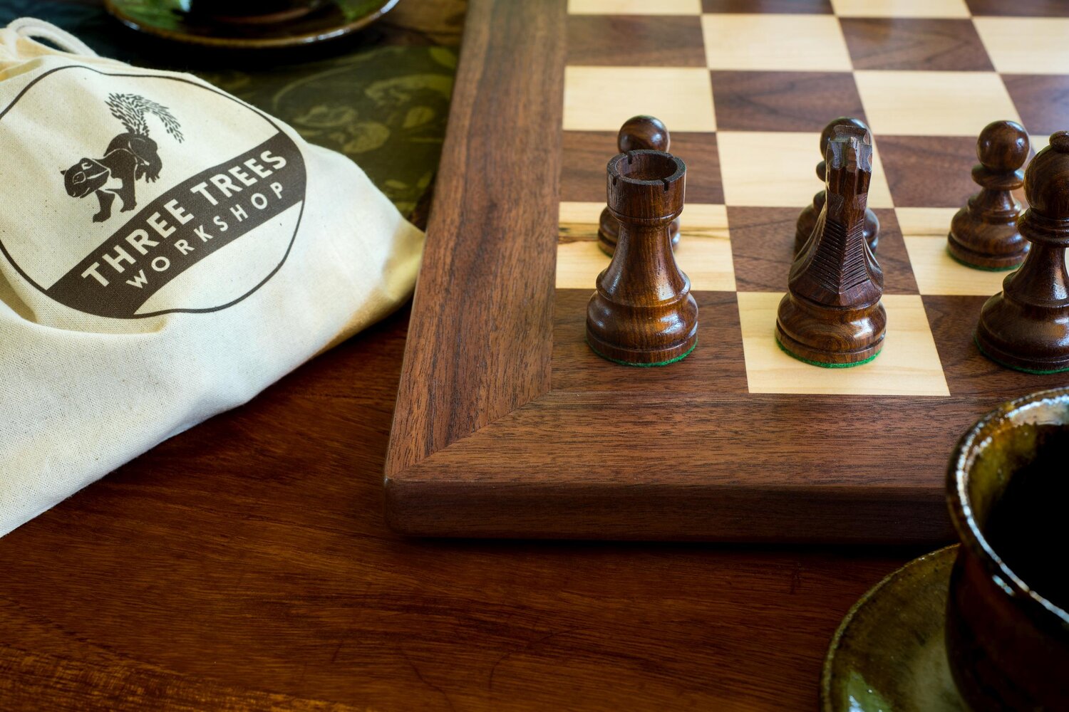 Handmade Chess Board, Wooden, 3 in one