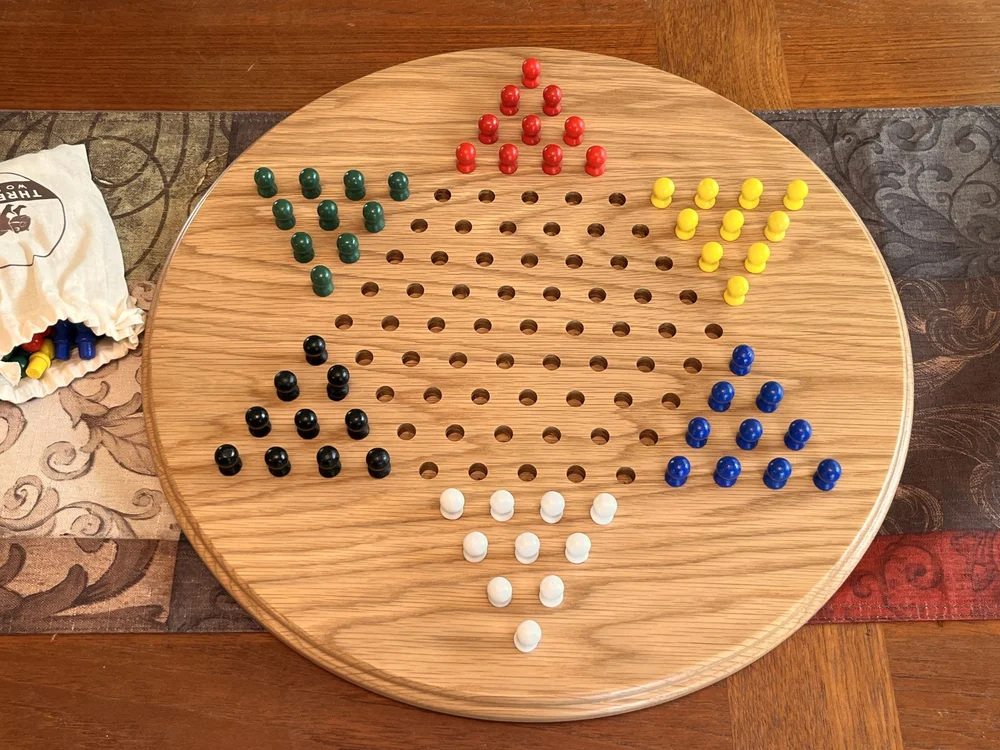WE Games Solid Wood Chinese Checkers Set With Pegs - 11.5" Diameter Malaysian Oak Board