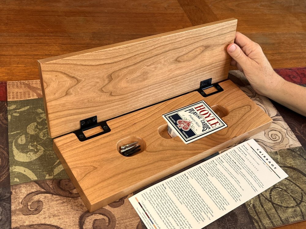 Palm Royal 2-Track Wooden Cribbage Board – Blood Wood & Maple, 29 Points, Magnetic Drawer With Pegs & Cards
